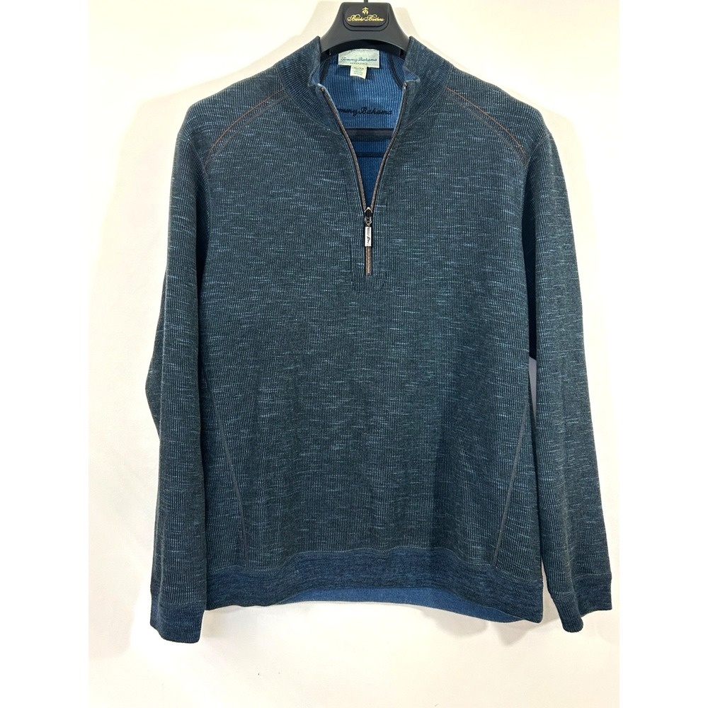 Tommy Bahama Blue Sweater Mens XL Reversible Pullover Logo Sweatshirt 1/4 Zip